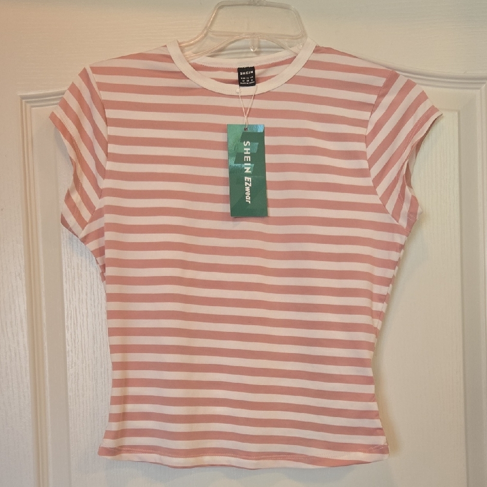 ♦️Shein Cap Sleeve Mauve/Pink And White Striped T-Shirt FINAL PRICE